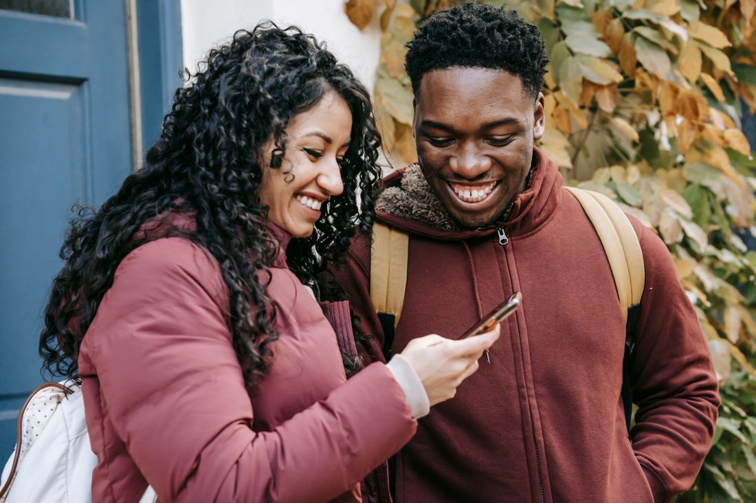Couple checking phone