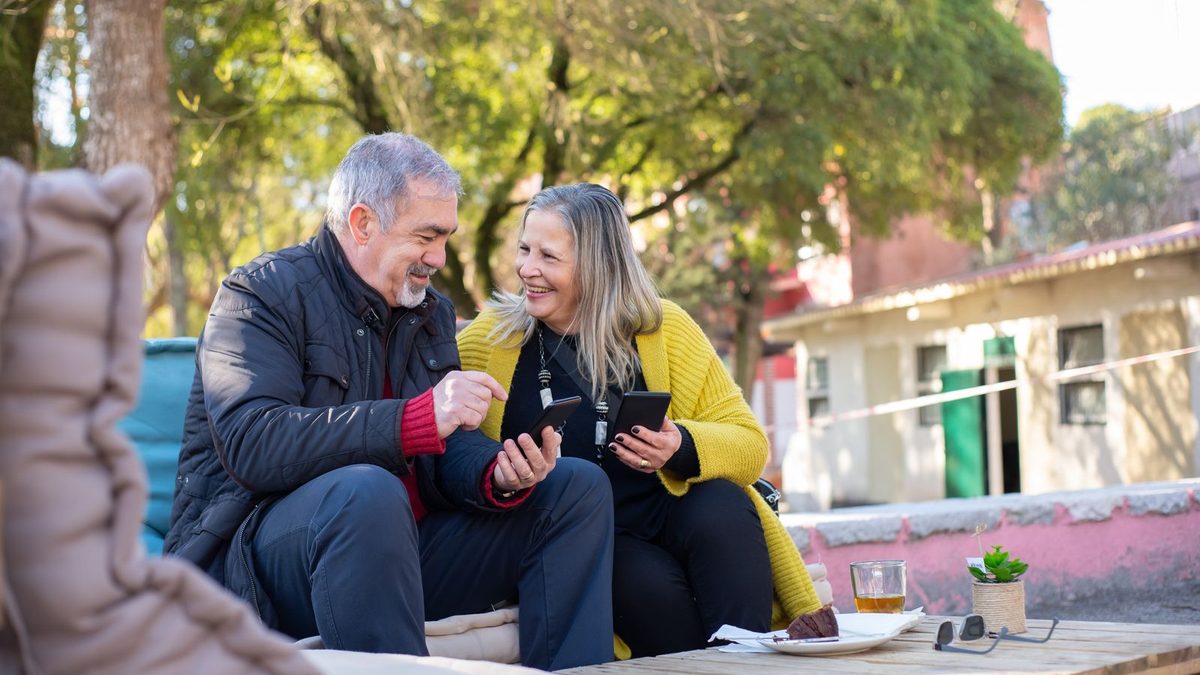 Couple talking outdoors