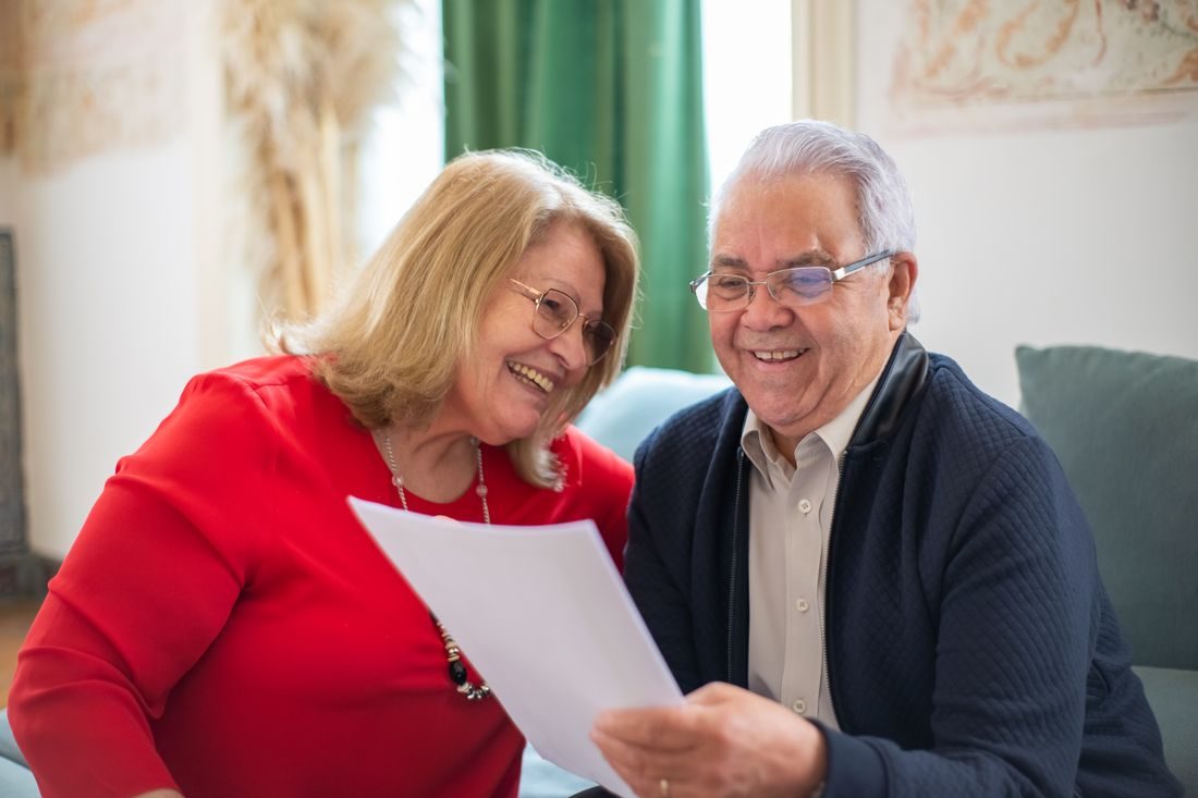 Couple reviewing notes