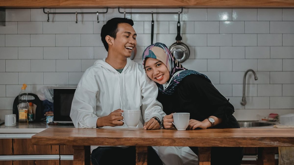 Parents sharing coffee