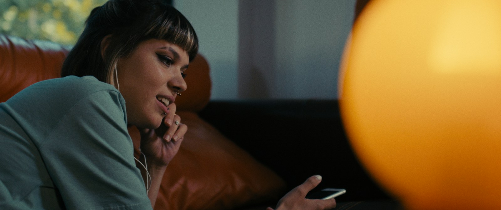 Woman wearing earphones
